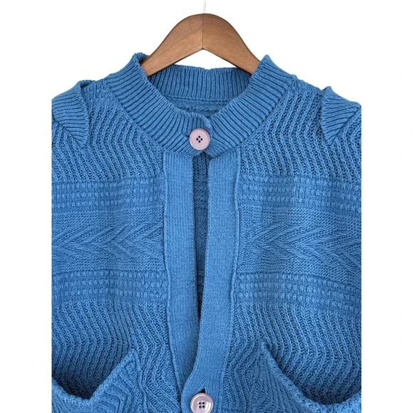 Vintage 1990s Stella McCartney Cerulean Blue Peplum Cardigan Short Sleeve Sz 40